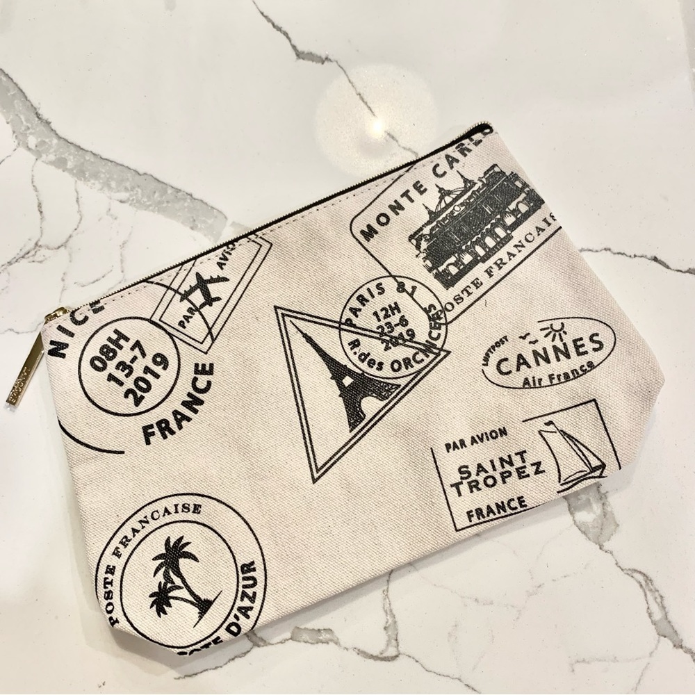 Parisian Themed Stamped Printed Canvas Cosmetics Makeup Bag